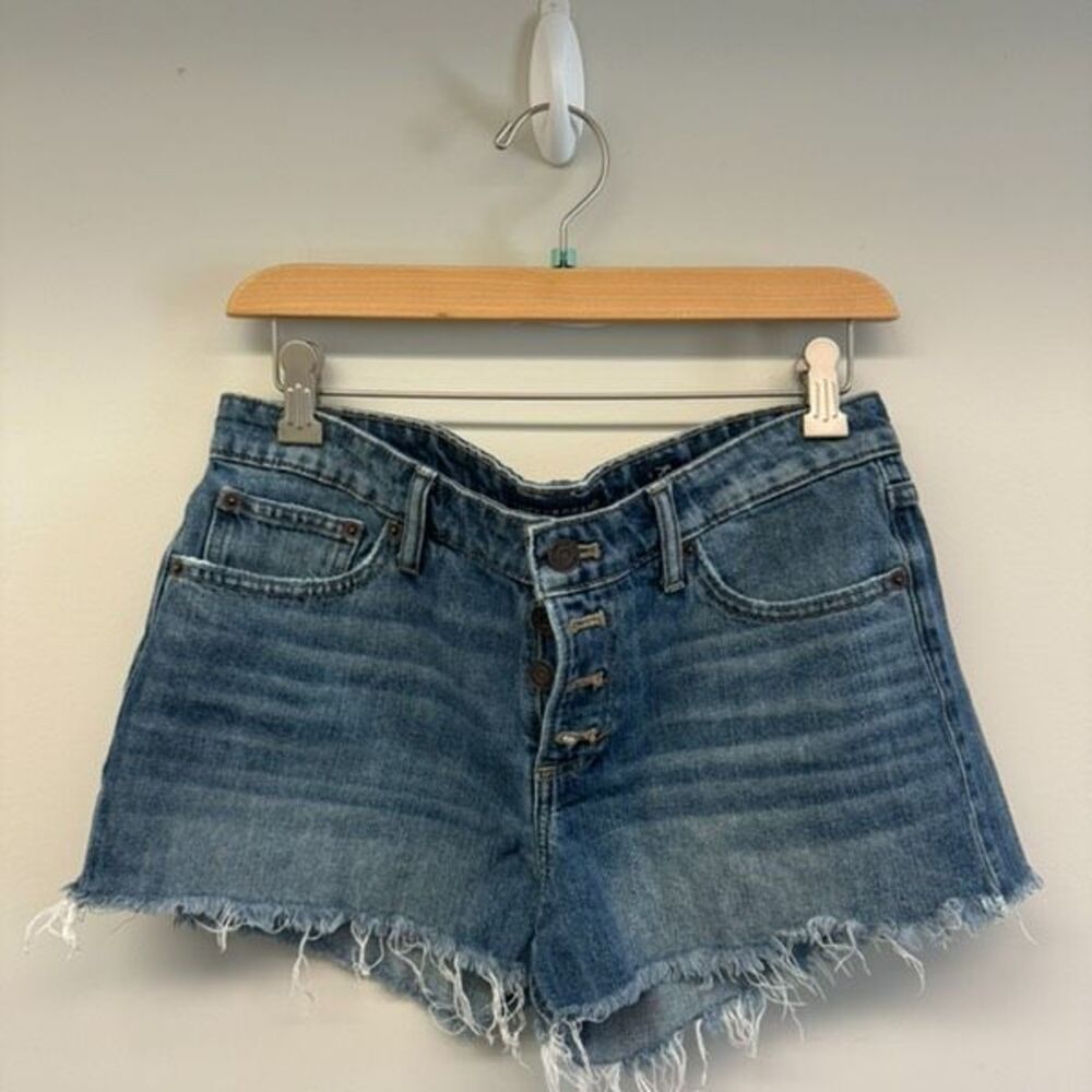 Lucky Brand Shorts Denim The Cut-Off Woman Size 6/28 Blue Frayed Button Fly